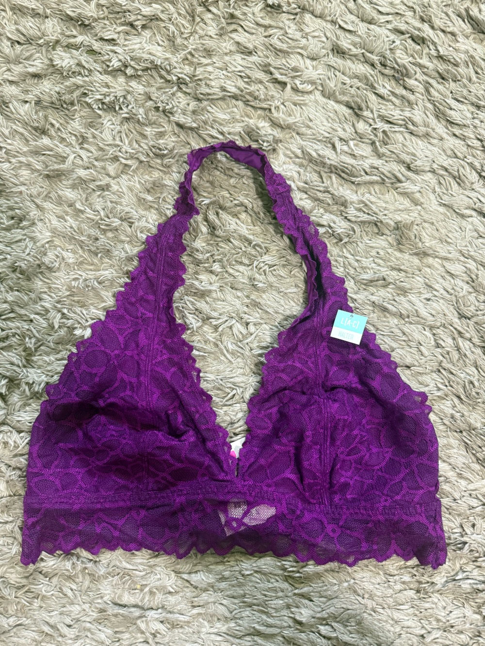 PINK Victoria's Secret Deep Purple Lace Halter Bralette